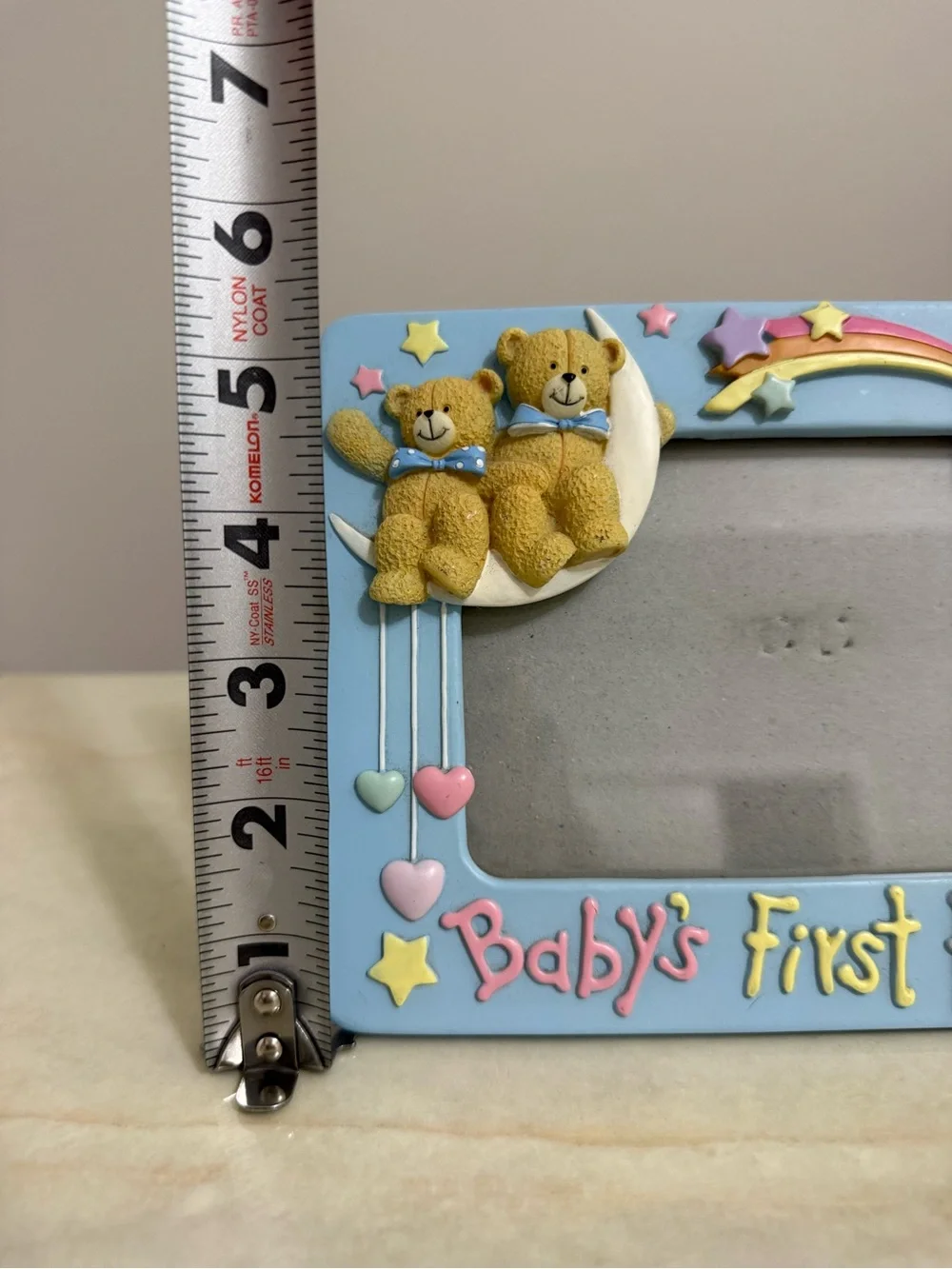 Baby's First Friend Blue Picture Frame with Teddy & Stars